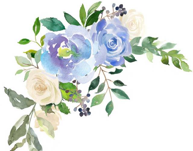 蓝色手绘花朵水彩插画