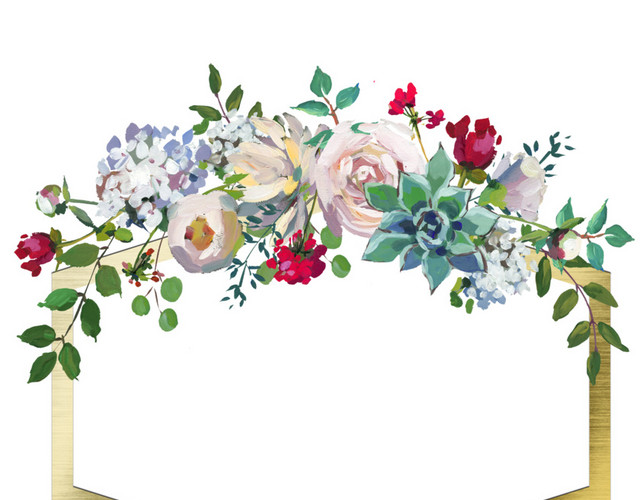 彩色手绘花朵水彩插画标签素材