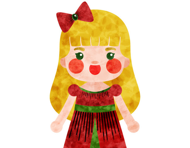 彩色手绘女孩免抠素材