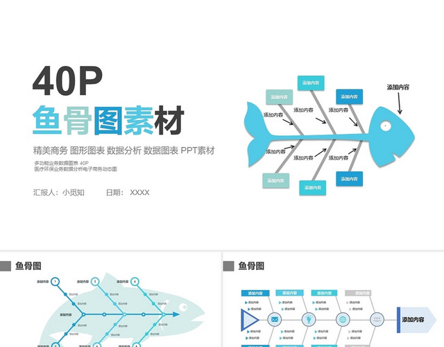 绿色鱼骨图思维导图PPT模板