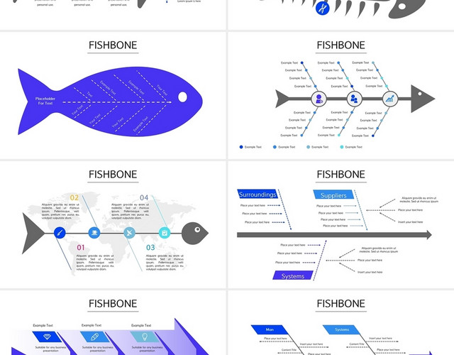 蓝色四十套鱼骨图思维导图PPT模板
