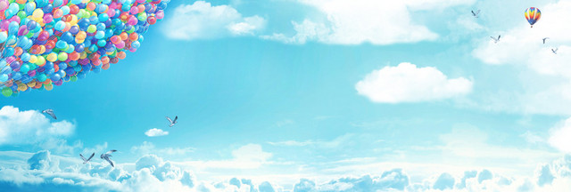 淡蓝色梦幻卡通热气球淘宝简约天空水彩浪漫背景