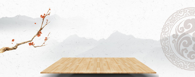 白色水墨古风水墨中国风梅花木板展台背景