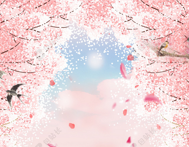 粉色浪漫春天樱花贺卡PSD背景
