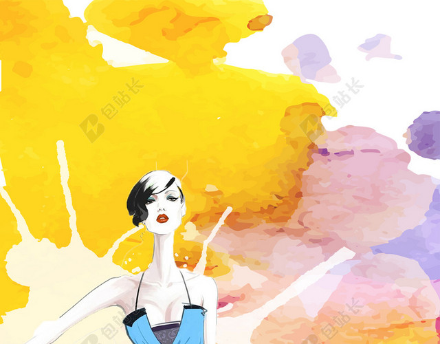 水彩风时尚女模秋冬风尚海报背景PSD