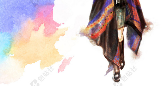 水彩风时尚女模秋冬风尚海报背景PSD