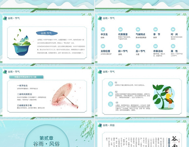 剪纸中国风传统二十四节气谷雨动态PPT模板