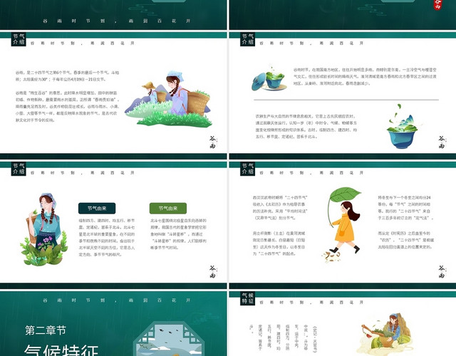 绿色中国风传统节日二十四节气谷雨介绍PPT模板