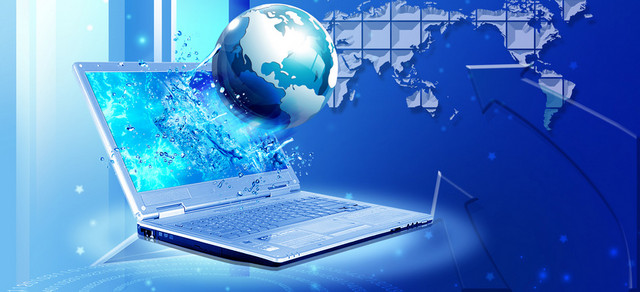 电脑地球科技互联网蓝色背景图