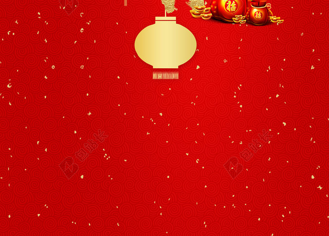金色点点花纹灯笼福袋红色背景图