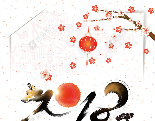 红色点点花纹祥云梅花红灯笼背景图
