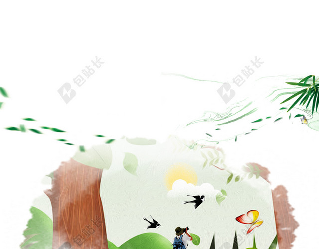 踏春赏花春天旅游海报插画