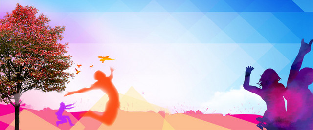 多边形校园致青春人物剪影BANNER