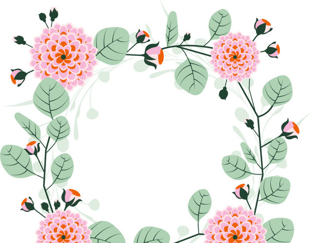花朵绿叶边框彩绘矢量图素材