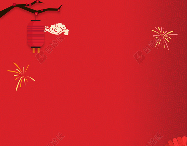 年货节红色扁平复古天猫红灯笼烟花主图