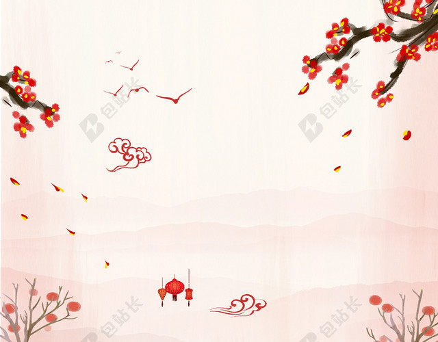 节日庆祝舞狮子红色花瓣背景图