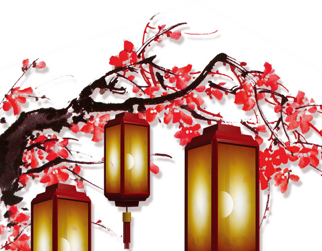 腊梅挂灯笼春节装饰