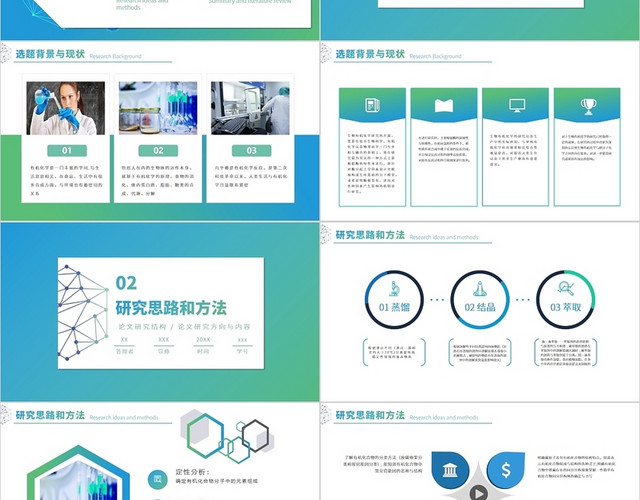 绿色简约风有机化学课题研究毕业答辩PPT模板