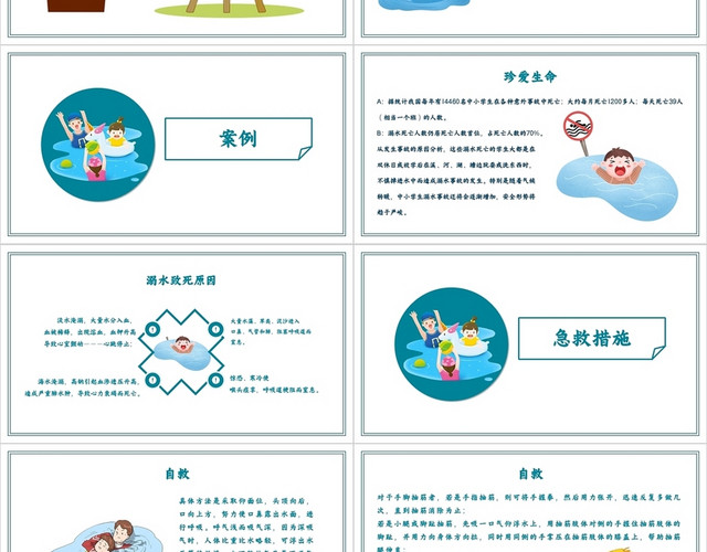 白色简约学生防溺水安全教育PPT模板