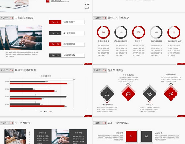 红色简约商务2021工作汇报个人述职报告PPT模板