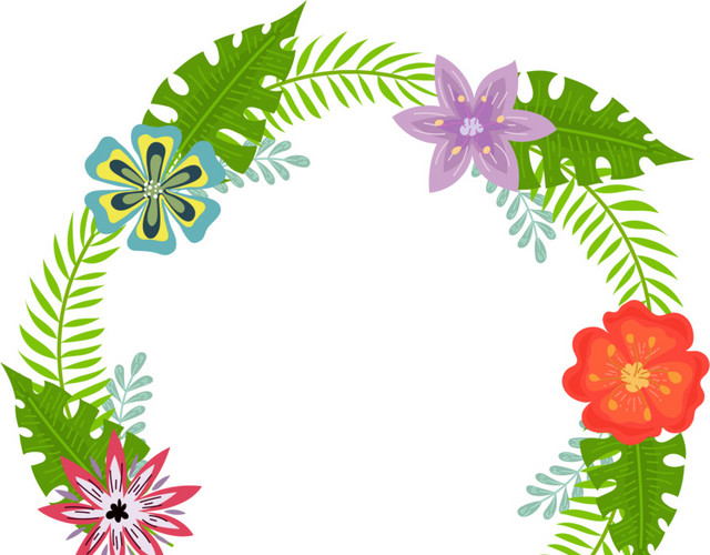 花枝花朵圆框花环素材