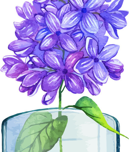 水彩花朵花瓶素材