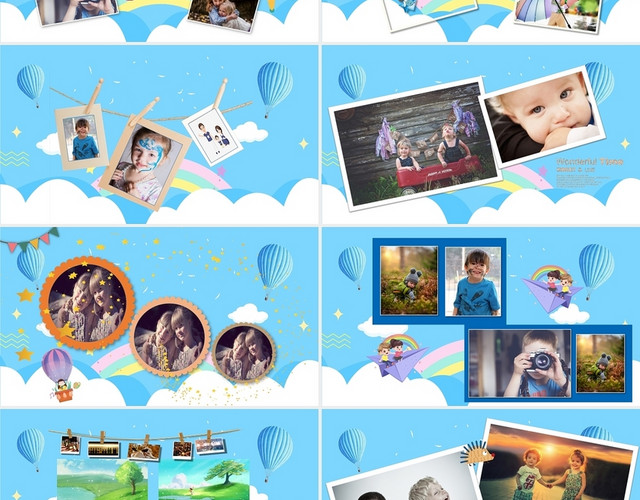 蓝色简约快乐儿童节活动相册介绍PPT模板