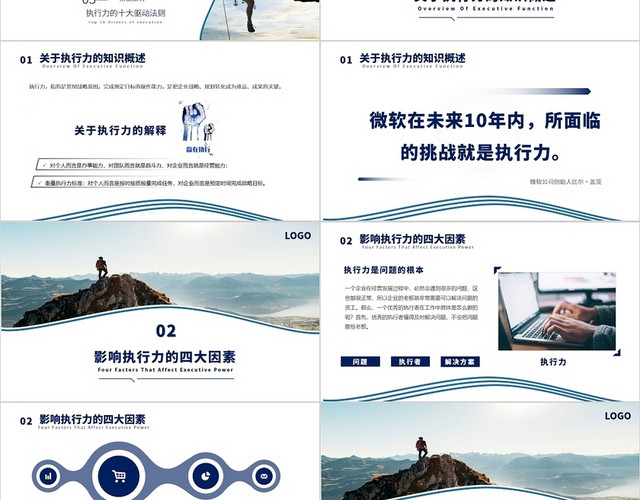 蓝色简约风企业管理执行力培训PPT模板