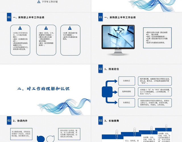 蓝色简约商务采购年中总结PPT模板