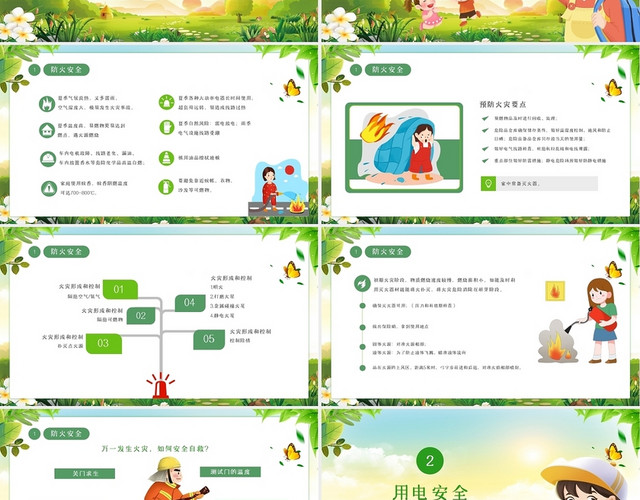 绿色卡通清新插画夏季安全知识培训动态PPT模板