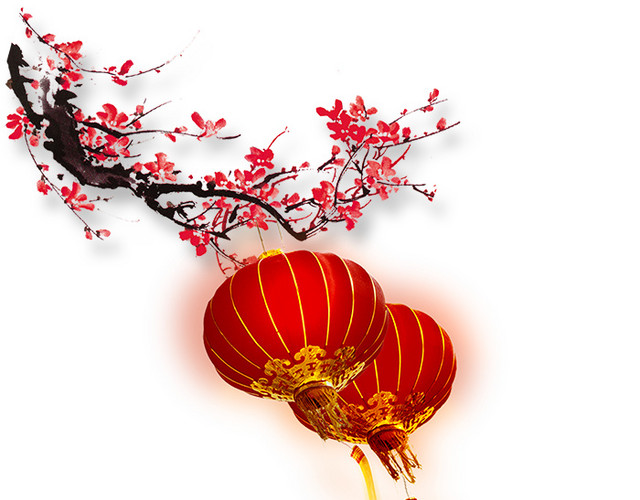 红色喜庆中国风梅花灯笼装饰