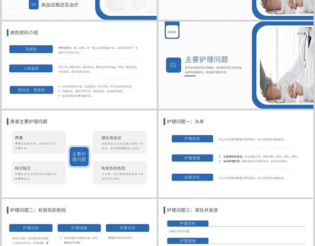 蓝色专业高血压护理查房医院授课PPT模板
