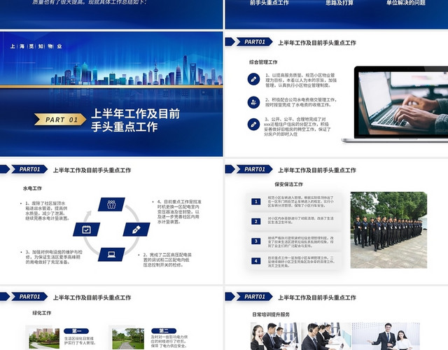 蓝色简约商务物业年中工作总结工作汇报PPT年中总结