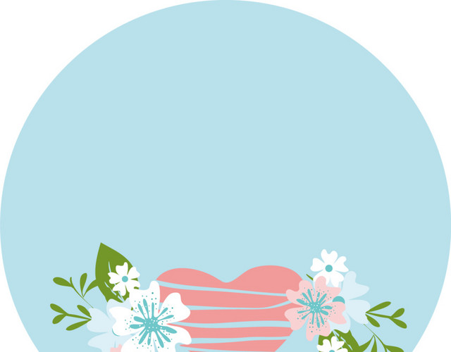 蓝色圆形花草装饰图框
