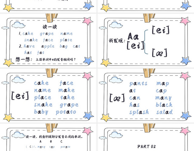 蓝色儿童卡通风小学英语音标教学课件PPT模板