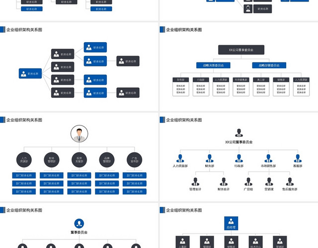 蓝色商务企业单位组织架构图PPT模板