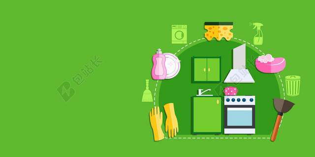 绿色卡通清洁工具背景素材
