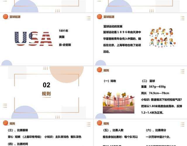 白粉蓝简约2021篮球培训课件篮球运动简介及规则