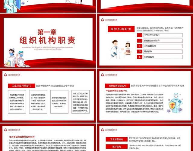 红色简约大气卡通人物传染病防治报告管理规范PPT模板