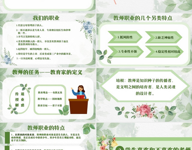 绿色清新简约小学老师师德师风培训课件PPT模板