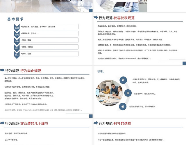 深蓝色简约商务风2021员工行为规范PPT模板