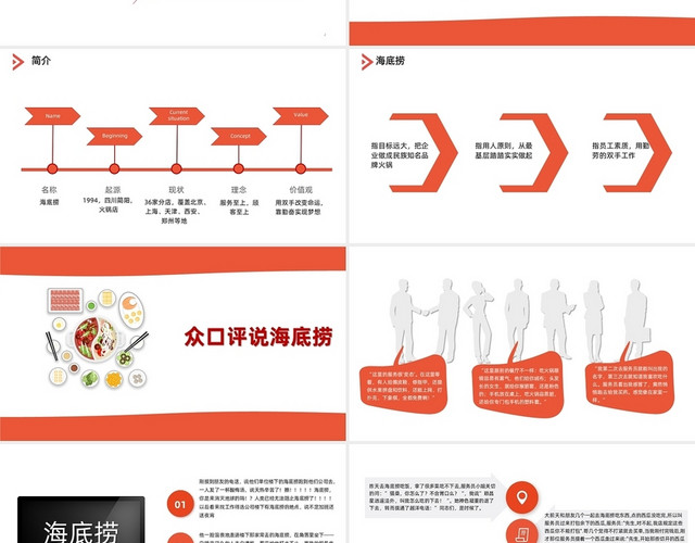 红色动画插画简约商务美食海底捞员工培训PPT模板