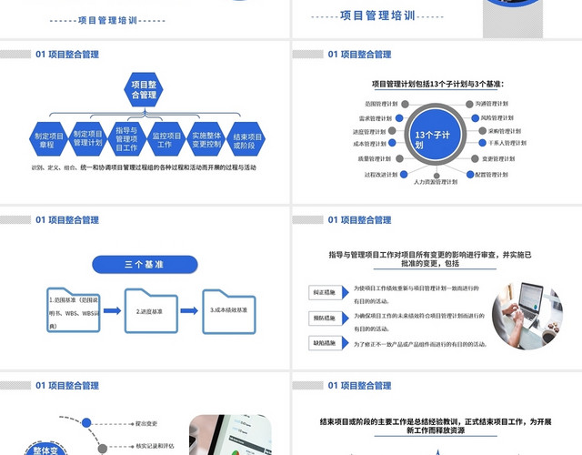 蓝色简约项目管理十大知识领域培训PPT模板