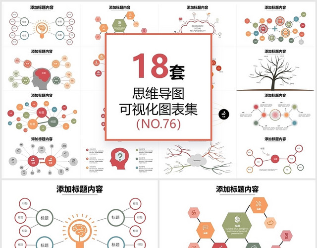 18页彩色思维导图可视化图表PPT模板