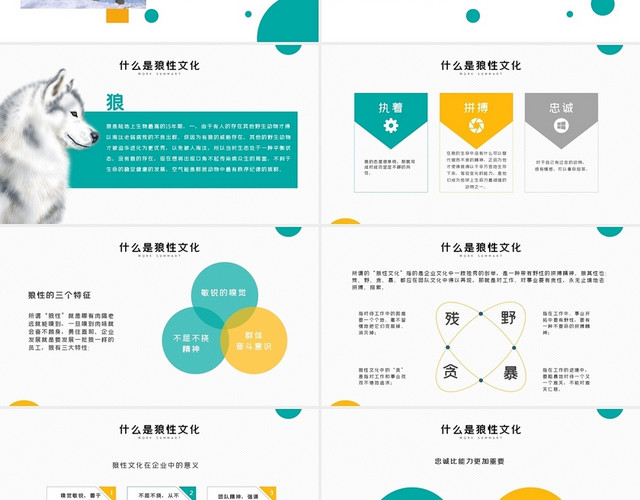 蓝黄企业文化培训之狼性团队文化介绍PPT模板