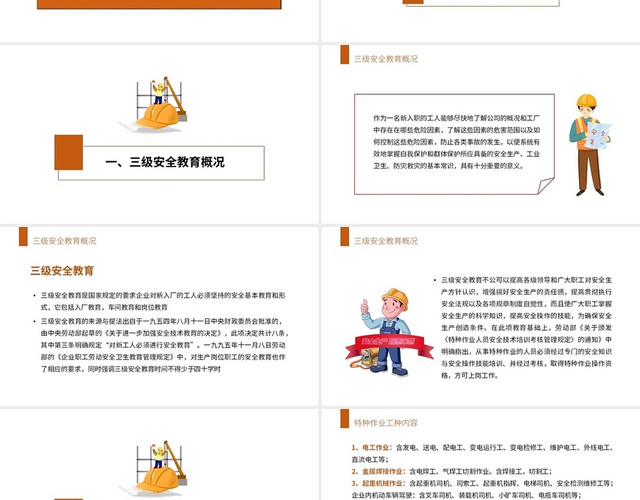 深橙色卡通简约新工人入职三级安全教育培训PPT