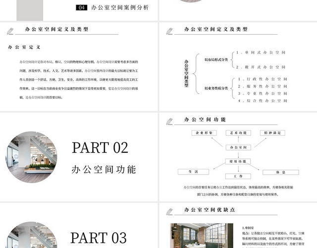 极简商务办公室空间设计及案例分析主题PPT模板