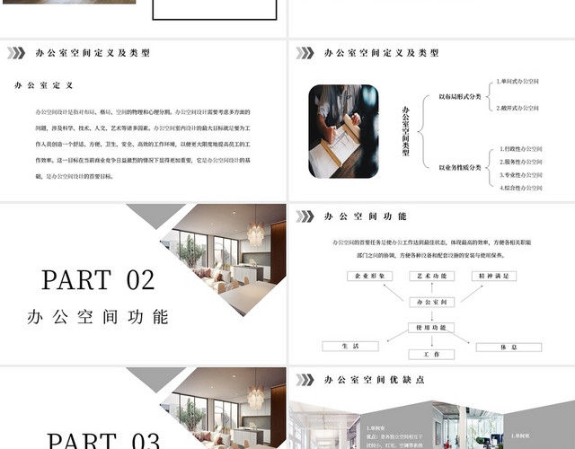 简约办公室空间设计及案例分析主题PPT模板