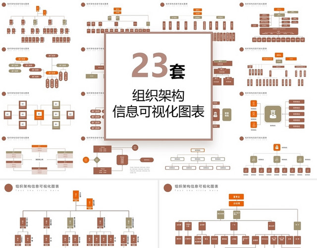 橘红色简约风23套公司企业组织结构架构图PPT模板