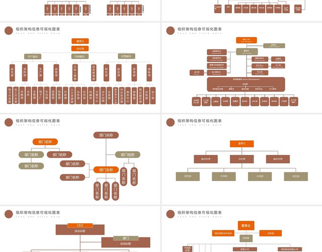 橘红色简约风23套公司企业组织结构架构图PPT模板